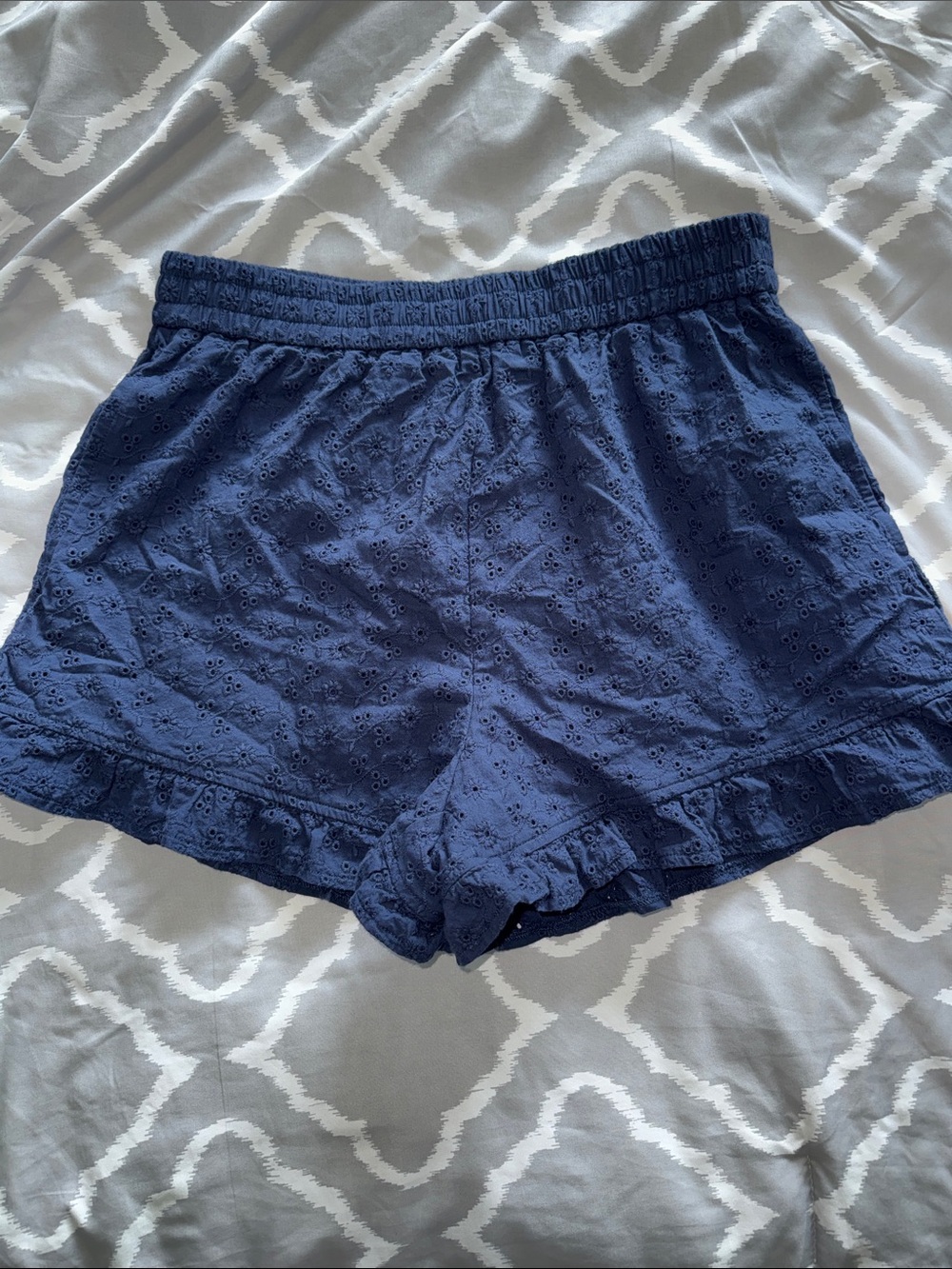 Pretty Garden Navy Eyelet Ruffle Elastic Waist Shorts